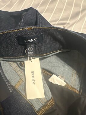 SPANX Indigo Stretch Denim Jeans with Gold Stitching